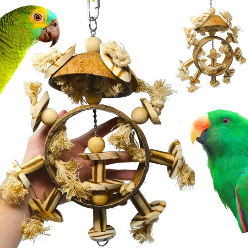 Bonka Bird Toys 2658 Coco Wheel Natural Chew Medium Parrot Cage Toy, Conure, Ringnecks, Caiques, and Similar Breed Sizes
