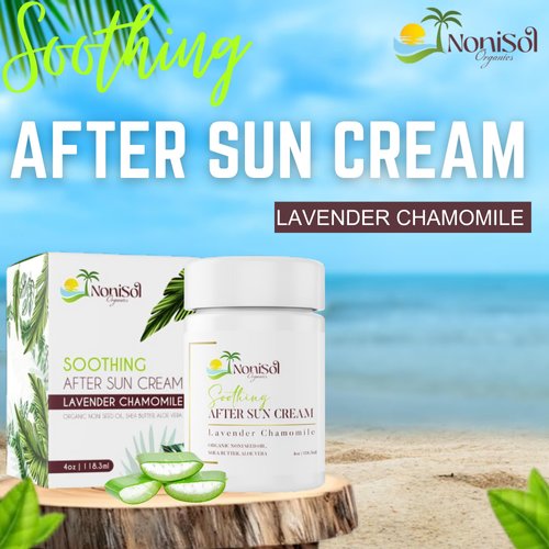 NoniSol Organics After Sun Cream - 4oz Sunburn Cream with Noni Seed Oil, Aloe Vera Gel, Shea Butter, Lavender, Coconut & Chamomile Oil for Face, After Sun Tan Enhancer & Redness Relief Moisturizer