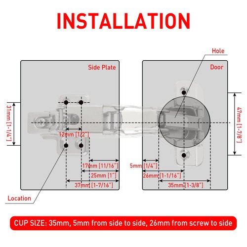 TamBee 175 Degree Hinges Frameless Cabinet Doors Hinges Concealed Hydraulic Adjustable Mounting Hinges Soft Closing Nickel-Plated Steel Buffer Dampers for Wardrobe,1 Pair (Full Overlay)
