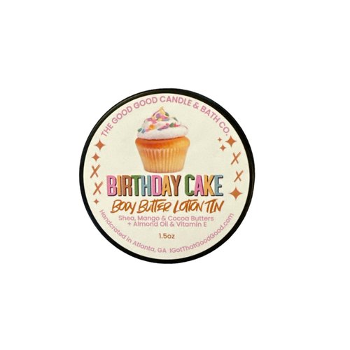 The Good Good Candle & Bath Birthday Cake Body Butter Lotion Tin, 1.5oz, Shea, Mango & Cocoa Butters
