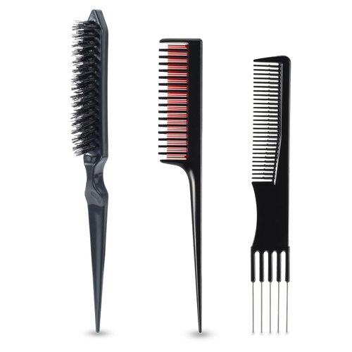 3 Pieces Hair Comb Styling Set,Triple Teasing Comb Hair Pick Combs with Rat Tail Pick for Women Men Lift Hair Comb for Wavy Curly Long Hair