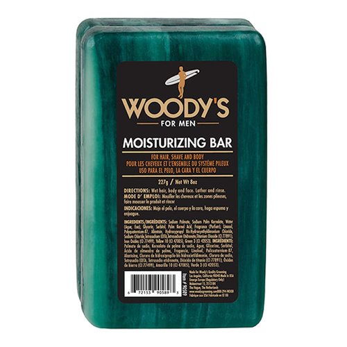 Woody's 3-in-1 Moisturizing Bar for Men, For Hair, Shave, and Body, All-Purpose Massage Bar Soap, Gentle Massage, Adds Moisture, for All Hair and Skin Types, Peppermint Fresh Scent, 8 oz. 1-pc