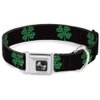 Dog Collar Seatbelt Buckle St Pats Black Clovers 9 to 15 Inches 1.0 Inch Wide