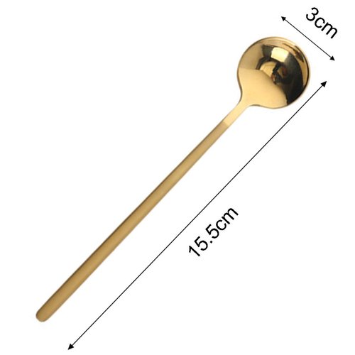 6 Pcs Coffee Spoons Stainless Steel Tea Spoons Round Dessert Spoons Long Handle Spoons for Hot Chocolate Ice Tea Latte Dessert Espresso Golden