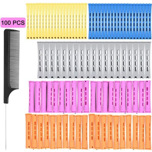 100pcs Perm Rods Set for Natural Hair 5 Sizes Cold Wave Rods Hair Rollers for Women Hair Curling Rods for Long Medium Small Hair Curler Styling DIY Hairdressing Tools（Orange+Purple+Gray+Blue+Yellow）