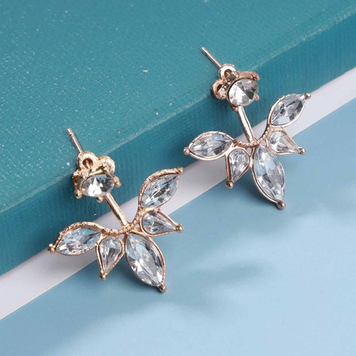 Yheakne Boho Crystal Lotus Jackets Earrings Gold Crystal Studs Earrings Sparkle Rhinestone Ear Jackets Earrings CZ Ear Climber Earrings Wedding Earrings Jewelry for Women and Girls (Gold)
