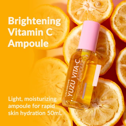 LALARECIPE Yuzu Vitamin C Ampoule Facial Moisturizer | Hydrating Face Brightening Serum w/Niacinamide | Dark Spot Corrector Face Serum for Glowing Skin | Day and Night Moisturizer for Face 1.69 fl oz
