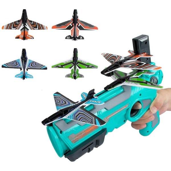 ZAHAR Toys - Colorful Catapult Plane Toy - Airplane Launcher - Children's Foam Plane Battle - One-Click Ejection Model with 4 Pcs Foam Glider - Outdoor Sport Toys