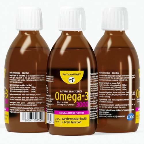 See Yourself Well Liquid Omega 3 Fish Oil - High Potency 5000mg - 2000mg EPA, 1000mg DHA. Promotes Brain, Eye, Heart, Joint & Immune Health. Natural Triglyceride. 237ml / 8oz - 48 Servings. Mango