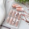 Very Long Press on Nails Square Fake Nails Glossy Nude False Nails with 3D Rhinestones Designs White French Tip Glue on Nails Full Cover Flower Butterfly Artificial Long Acrylic Nails for Women 24Pcs