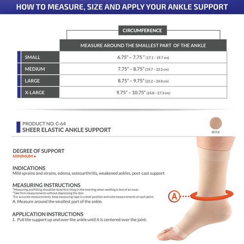 CHAMPION Lightweight Brace Knit Elastic Ankle Support, Beige, Medium