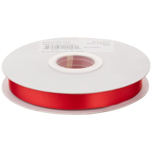 Morex Ribbon 08816/50-250 Double Face Satin Ribbon 5/8" X 50 YD Red Ribbon for Gift Wrapping, Birthday Gift Cards, Satin Dress for Women, Silk Ribbons for Crafts, Wedding Gifts for Couple