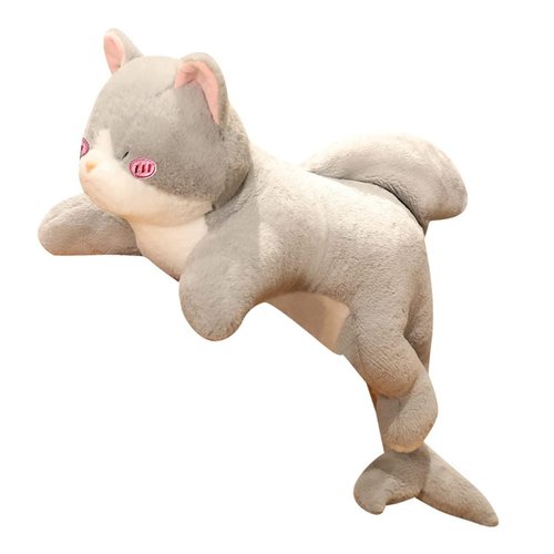 Hofun4U Cat Plush Pillow with Shark Tail - Shark Stuffed Animal - 35 inch Cat Stuffed Long Pillow Birthday Christmas Valentine’s Day Gift for Girls Boys Adults