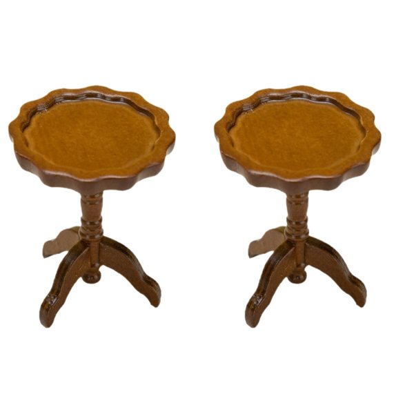 LOGOFUN 2 Pcs Miniature Wooden Table 1:12 Scale Round End Table Model Dollhouse Furniture Accessories