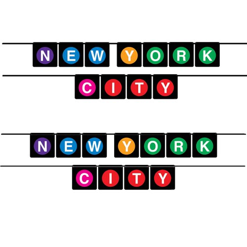 Beistle 53650 Hanging Banners 2 Piece New York City Party Decorations, 5" x 6', Black/Purple/Blue/Yellow/Green/Pink/Red