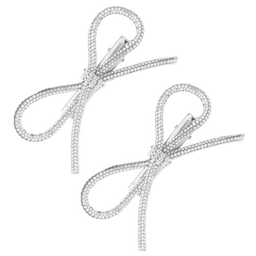 Qianyu 2 Pcs Rhinestone Hair Bows Cute Bling Bowknot Clip Crystal Glitter Hair Piece Barrettes Bo...