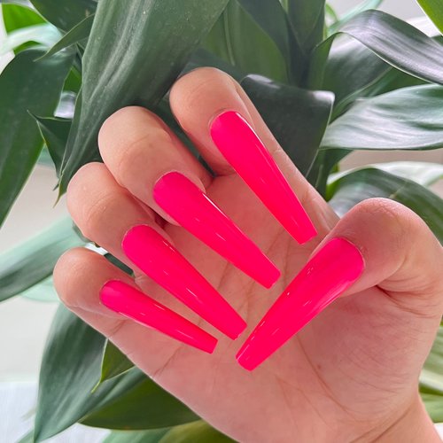 120pc XL Coffin Press on Nails Extra Long Colored Ballerina False Nail Tips Full Cover Artificial Fingernails Manicure Design Desigh Women Girls Christmas Gift (Hot Pink)