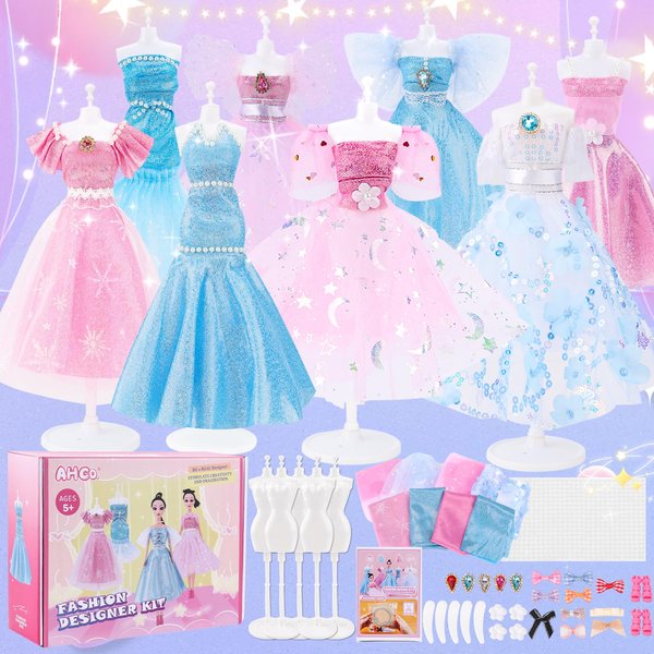 AHCo. Fashion Designer Kit with 5 Mannequins & 2 Models, Arts and Crafts Kit for Girls, Sewing Kit for Kid Ages 8-12, Girls Gift Age 6 7 8 9 10 11 12