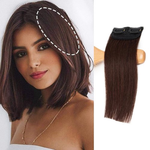 FEIPRO Real Remy Human Hair Clip in Hair Extensions Short Straight Thick Double Weft One Piece Hair Pieces for Thinning Hair Invisible Hairpin Increase Women Men Hair Volume 8 inch#2 Brown