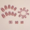 Pink French Tip Press on Nails Medium Square Fake Nails Glitter Wavy Stripe Acrylic Nails Reusable Coffin Nails with Glue on Nails Full Cover Stick on Nails for Women DIY Charm Manicure