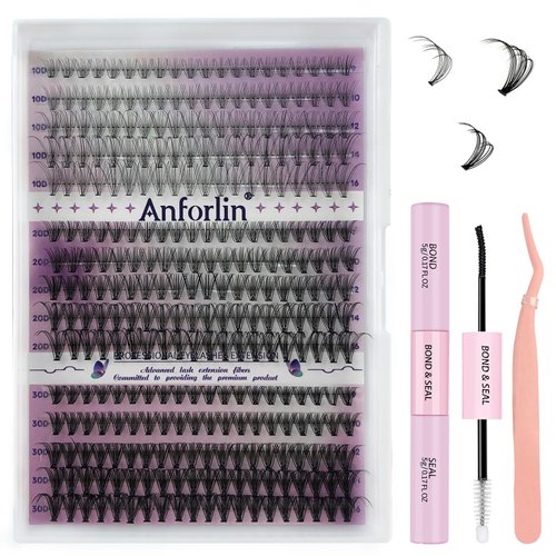 DIY Lash Extension Kit 10D+20D+30D Cluster Lashes D Curl 3 Styles Individual Eyelashes with Lash Bond&Seal and Lash Tweezer DIY Lash Applicator Tool at Home by Anforlin