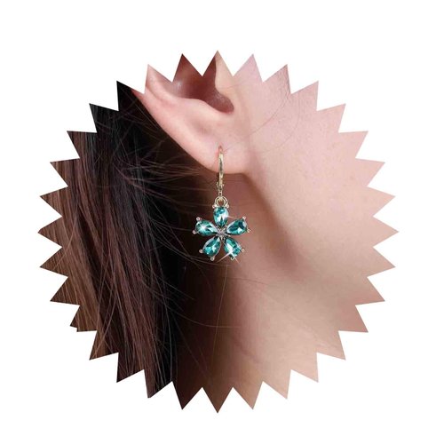 Sttiafay Vintage Emerald Flower Drop Earrings Green Crystal Flower Earrings Cz Flower Dangle Earrings Gold Huggie Hoop Earrings Jewelry for Women
