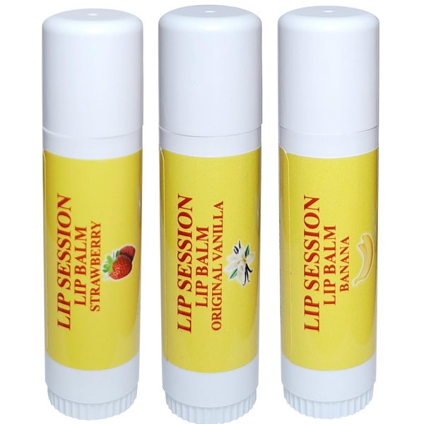 E. Burnham Lip Session Lip Balm Sticks – Assorted Flavors (Vanilla, Strawberry, Banana) – 3 Pack – Moisturizing & Nourishing Lip Care for Soft, Smooth Lips