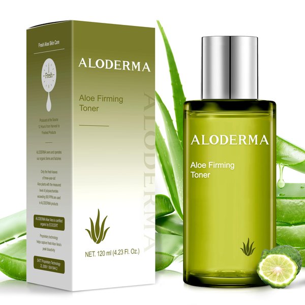 Aloderma Firming Skin Toner with 91% Organic Aloe Vera - Natural Facial Toner for Women with Natural Botanicals to Diminish The Appearance of Fine Lines & Wrinkles - Aloe Vera Facial Toner - 4.2 Oz