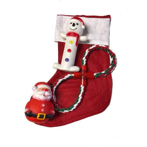Merz67 LLC Dog Toy Christmas Stocking Gift Set (Snowman, Santa and Rope)