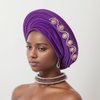 Nigerian Headtie with Stones Female Head Wraps Already Made Auto Gele Head Tie African Turban Cap for Party (Golden)
