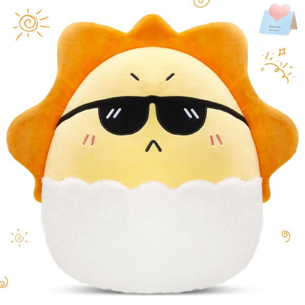 Houwsbaby 14" Sun with Sunglasses Plush Pillow, Orange Cool Sun on a Cloud Stuffed Animal, Soft and Cute Plush Toy Cushion, Room Decoration, Fun Gifts for Boys Girls Kids Christmas Halloween Festivals
