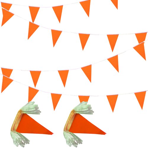 LyButty 100 Feet Orange Pennant Banners Flags String Hanging Triangle Bunting Flags,Party Decorations for Grand Opening,Kids Birthday,Carnival,60 PCS