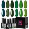 beautilux Hema-Free Green Gel Nail Polish Set- 6 Pcs Emerald Green Dark Green Gel Polish Color Soak Off LED Gel Nail Manicure for Women Girls