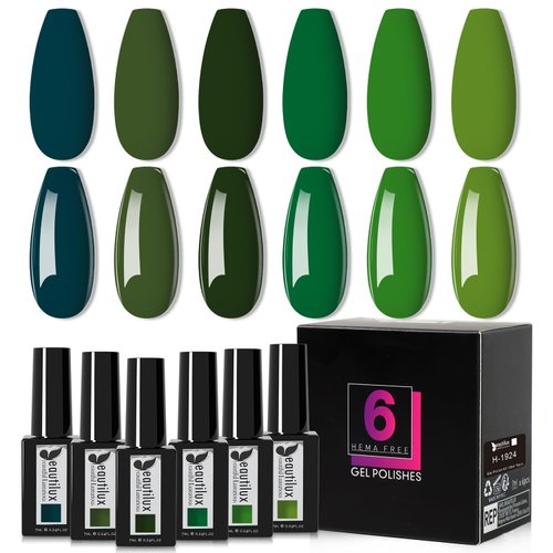 beautilux Hema-Free Green Gel Nail Polish Set- 6 Pcs Emerald Green Dark Green Gel Polish Color So...