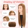 MQHIHI Mannequin Head Human Hair, 80% Real Hair Mannequin Head Cosmetology Manikin Practice Doll Head for Braiding Hairstyling Cutting with Free Clamp Holder and Tools (Light Brown)