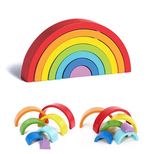 Wooden Rainbow, Stacking Learning Toy for Kids Toddlers Baby, 7 Pieces Bright Colors Rainbow, Building Blocks Game. Rainbow Arch Puzzle Tunnel. Rainbow Stacker Puzzle. Rainbow Toy.