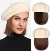 Lansigreen Hat Wig Beret Hat with Hair Extensions Classic French Wool Hat Attached 12" Straight Short Bob Hairpiece Synthetic for Women Light Brown