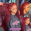 Bugtum 99j Burgundy Lace Front Wigs Human Hair Deep Wave 13x4 Hd Lace Frontal Wigs for Black Women Glueless Wigs Human Hair Pre Plucked Deep Curly Wet and Wavy Red Colored Lace Front Wig (26 Inch)
