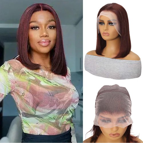 Reddish Lace Front Bob Wigs Human Hair Short Brown Copper Red 13x4 Lace Frontal 33b# Color Bob Wig Pre Plucked Straight Human Hair Bob Wigs for Women（10"）