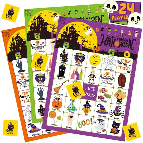 Halloween Bingo Game for Kids with 24 PCS Halloween Bingo Cards Halloween Games for Adults Family Halloween Party Games Halloween Party Favors