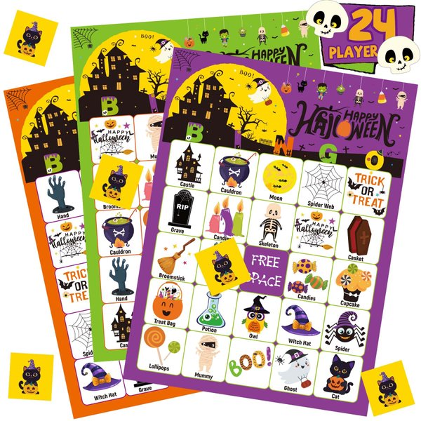 Halloween Bingo Game for Kids with 24 PCS Halloween Bingo Cards Halloween Games for Adults Family Halloween Party Games Halloween Party Favors
