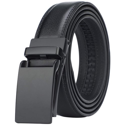 HIMI Men's Comfort Genuine Leather Ratchet Dress Belt with Automatic Click Buckle (Suit Pant Size 28"-44", Style 2 -Black)