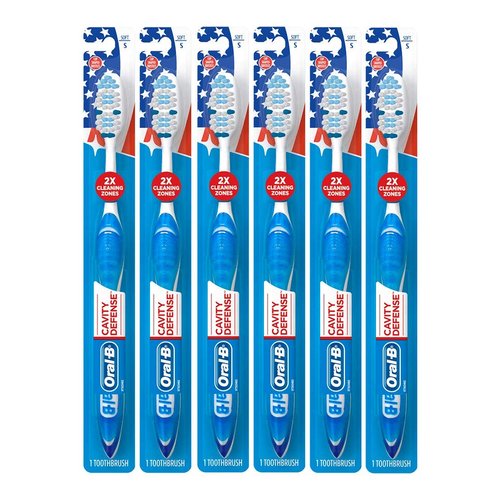 Oral-B Cavity Defense Toothbrush with Cup Shaped Bristles & Tongue Cleaner, Soft - Pack of 6
