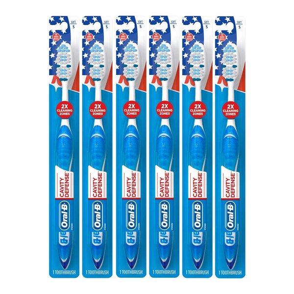 Oral-B Cavity Defense Toothbrush with Cup Shaped Bristles & Tongue Cleaner, Soft - Pack of 6