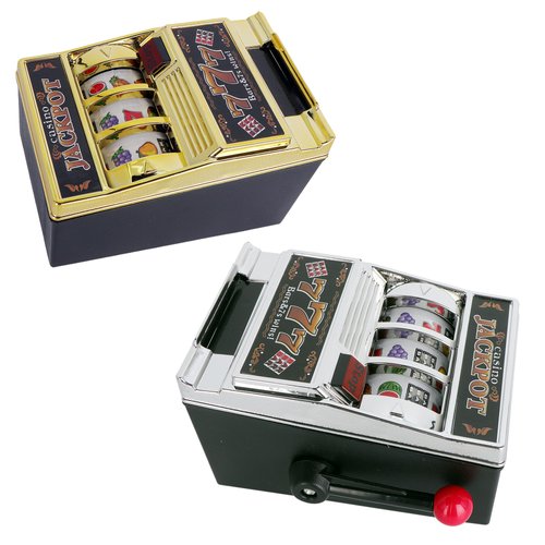 2 Pack Novelty Money Coin Bank with Spinning Reels Realistic Slot Machine Jackpot with Lever Casino Game Gift Decoration(Random Color)