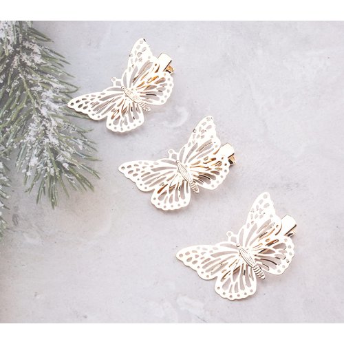 Ruwado 3 Pairs Butterfly Hair Clips Metal Gold Silver Vintage Retro Small Claw Hairpin Hair Styling Barrettes Accessories Supplies for Kids Girls Teens Women (Gold)