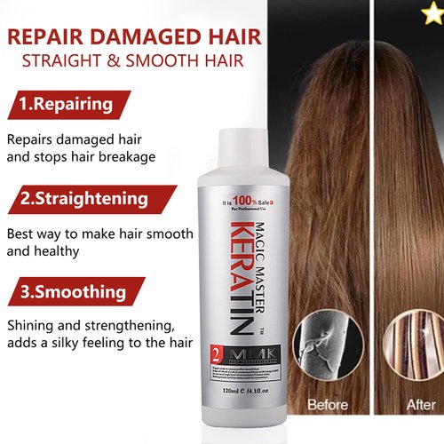 Brazilian Keratin Hair Treatment,Magic Master Keratin 120ml Long Lasting Keratin Treatment Free Formalin Without Strong Smelling and Smoking Straighten Smooth Normal Curly Hair