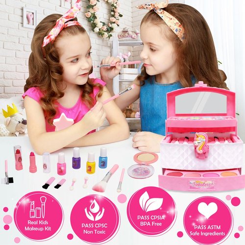 Toys for Girls,Washable Real Kids-Makeup-Kit-for-Girl,Toddler-Toys for 3 4 5 6 7 8 9 10 11 12 Year Old Girl,Christmas Birthday Unicorn-Gifts-for-Girls,Makeup-for-Kids-Toy,Princess-Dresses-Up-for-Girls