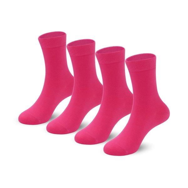 4-Pack Combed Cotton Kids Casual Socks Cool Crew Fashion Neon & Solid Colors Dress Socks Elastic Fit for Girls Boys (7-11 Years, Pink)