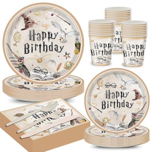 140pcs Magical Party Paper Plates and Napkins Party Supplies Boys And Girls Happy Birthday Tableware Set Party Table Decorations For 20 Guests